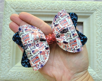 Red white and blue hairbow, USA hair bow, 4th of July hair bow, American flag hair clip, Patriotic barrette, Girls patriotic outfit