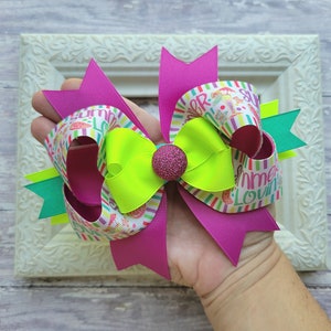 Bright summer hairbow, Fruity summertime hair accessory, Colorful summer hair clip for girls, Neon summer hair bow, Big boutique summer bow