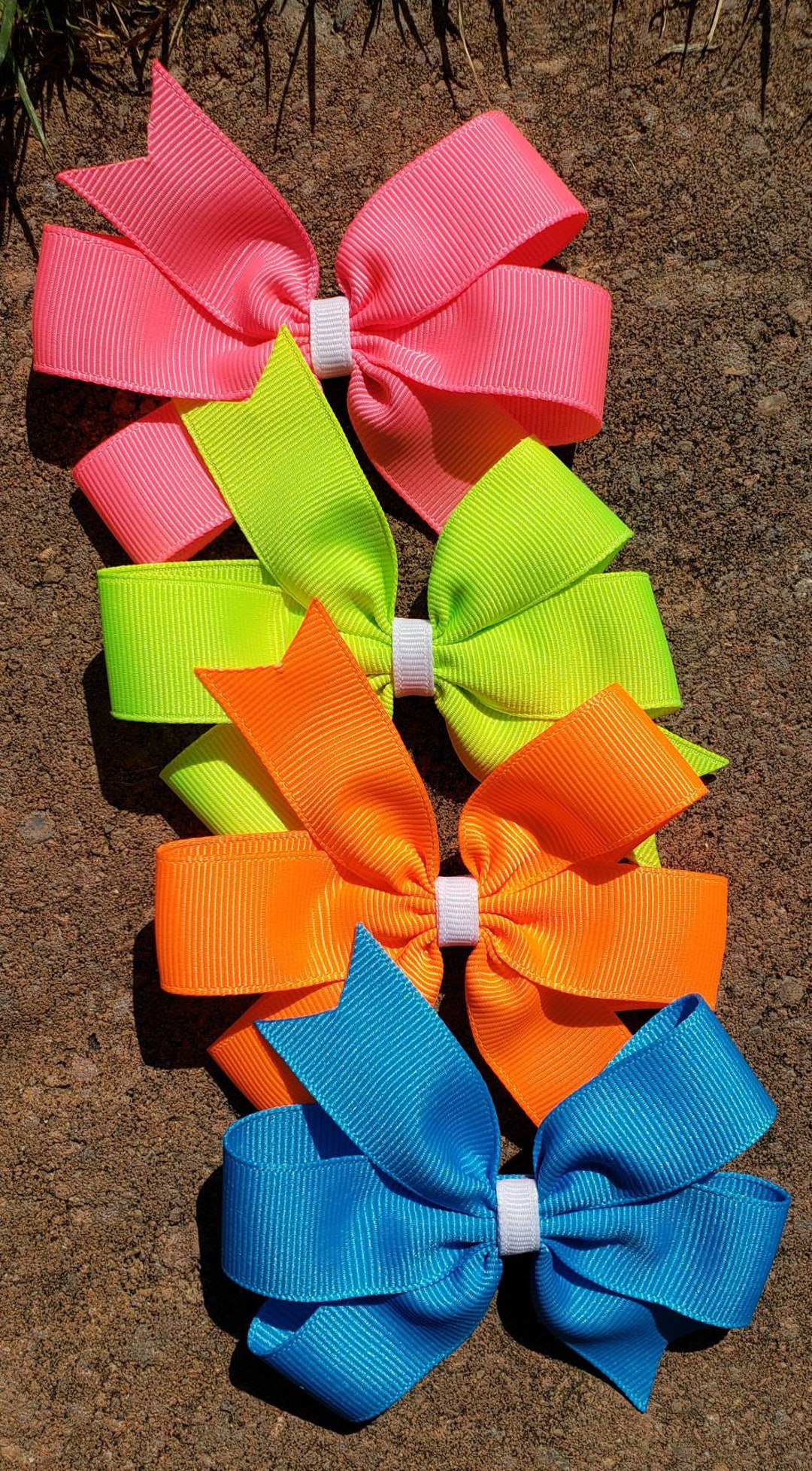 Neon Hairbow Set, Toddler Hair Bows, Bright Colored Hair Clips for