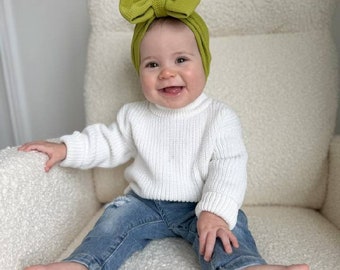 Olive headwrap for baby girl, Headwrap with bow, Toddler headwrap, Fabric baby bow, Soft baby headband, Big bow headwrap, Baby girl gift