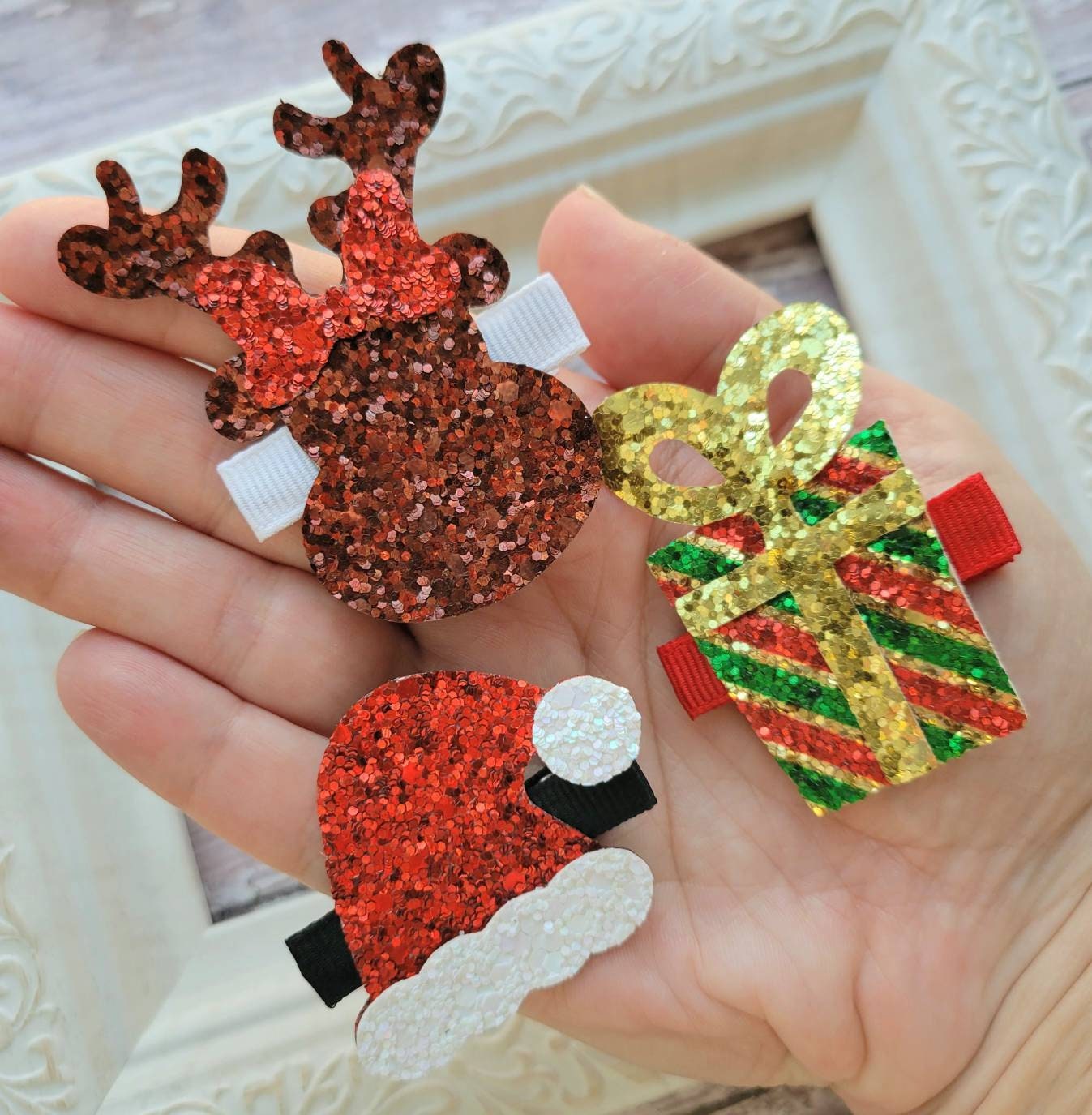 Christmas Hair Clips, Holiday Hair Clip Set, Reindeer Hair 