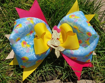 Summer Hairbow, Mermaid water hairbow, Pink and yellow mermaid bow, Hairbow gift for young girl, Big mermaid hairbow, Mermaid party favor