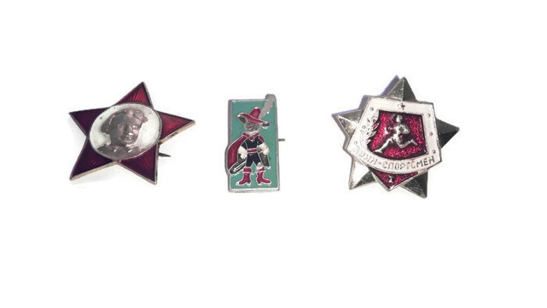 Collectible badges Soviet pins USSR pin badge set of different Vintage USSR 1970s badges Set of 3