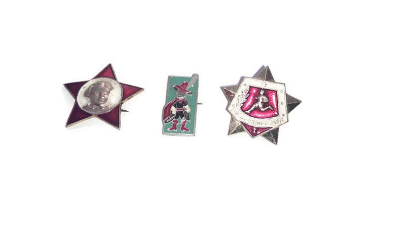 Collectible badges Soviet pins USSR pin badge set of different Vintage USSR 1970s badges Set of 3