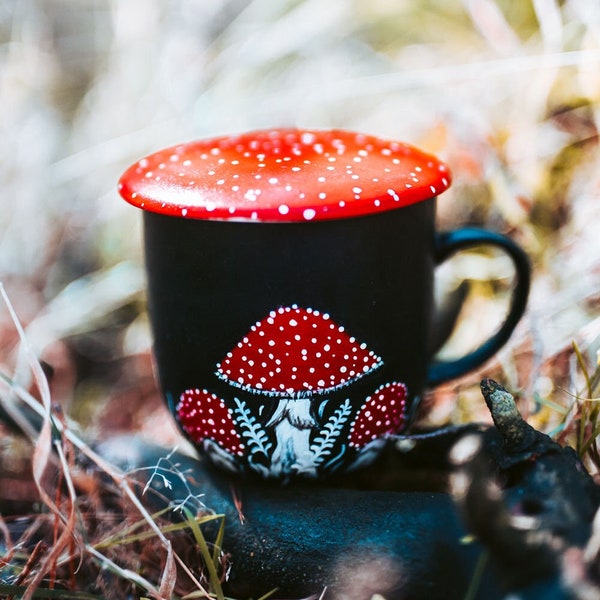 Amanita muscaria mug, herbs tea mug, herbal tea mug, magic mushrooms forest mug for witchy woman, loose leaf tea custom mug gift, whimsygoth