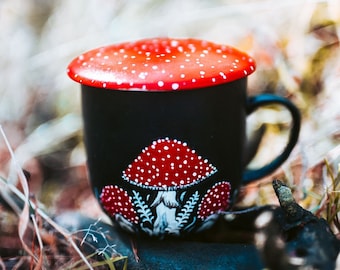 Amanita Mushroom Tea Mug with Infuser: Whimsygoth Forest Decor