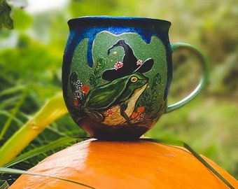 Frog Mug: Witchy Cottagecore Coffee Cup, Halloween Fall Magic