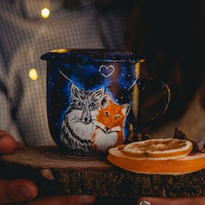 Mug personnalisable, mug renard, mug loup, mug galaxie, carte de la constellation de la galaxie, cadeau pour femme de son mari pour anniversaire et anniversaire