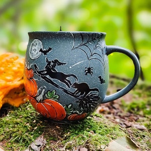 Pumpkin mug, witch black cat mug for halloween gift, witchy woman mug witch cauldron, witch herbs box, Pumpkin spice, magical coffee mug