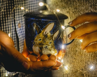 Custom mug rabbit for valentines day gift from wife to husband for anniversary, herbal tea, personalized tea set for her, loose leaf tea