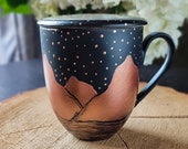 Copper mug mountain mug, moon phases, Magical witchy mug for coffee, Witch herbs mug, porcelain mug with lid, witchy woman gift,halloween
