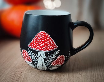 Amanita Mushroom Tea Mug with Lid & Infuser: Witchy Cottagecore Decor