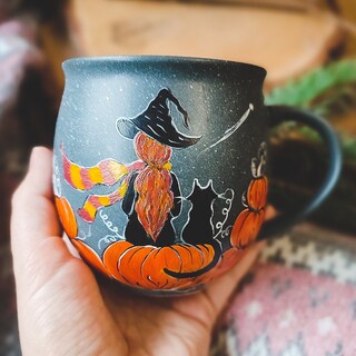 Set Di 2 Tazze Da Caffè – “Witch” E “Wizard” – Sfondo Bianco, Manico Nero – Regalo Per Coppie