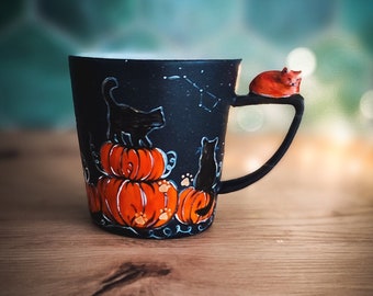 Cute Halloween Black Cat in a Magical Cone Hat on a White Background AI