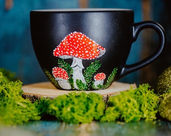 Mushroom mug amanita, Large magic fungi witchy mug for coffee, herbal tea mug loose leaf tea, witchy woman gift, witch box gift cauldron