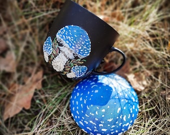 Blue Mushroom Tea Mug with Lid & Infuser: Cottagecore Witchy Decor