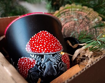 Christmas Mushroom Mug Set: Hand-Painted Amanita Mug, Resin Coaster