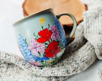 Botanical wildflower mug, retro coffee mug, herbal tea mug, plant mug for planters cottagecore mom gift mug,  annieviersary gift for her