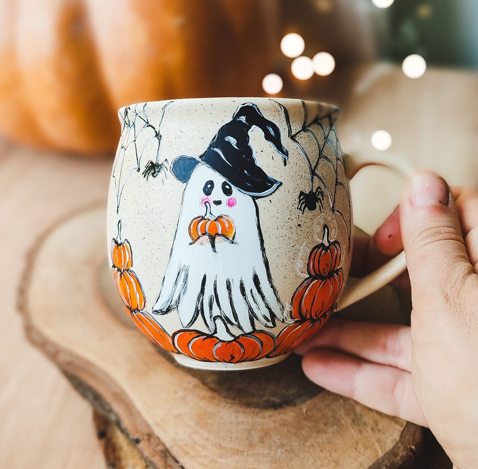 Halloween Kürbis Tassen 2er Set - 400ml Keramik Becher Mit Geister-Motiv Für Kaffee & Tee