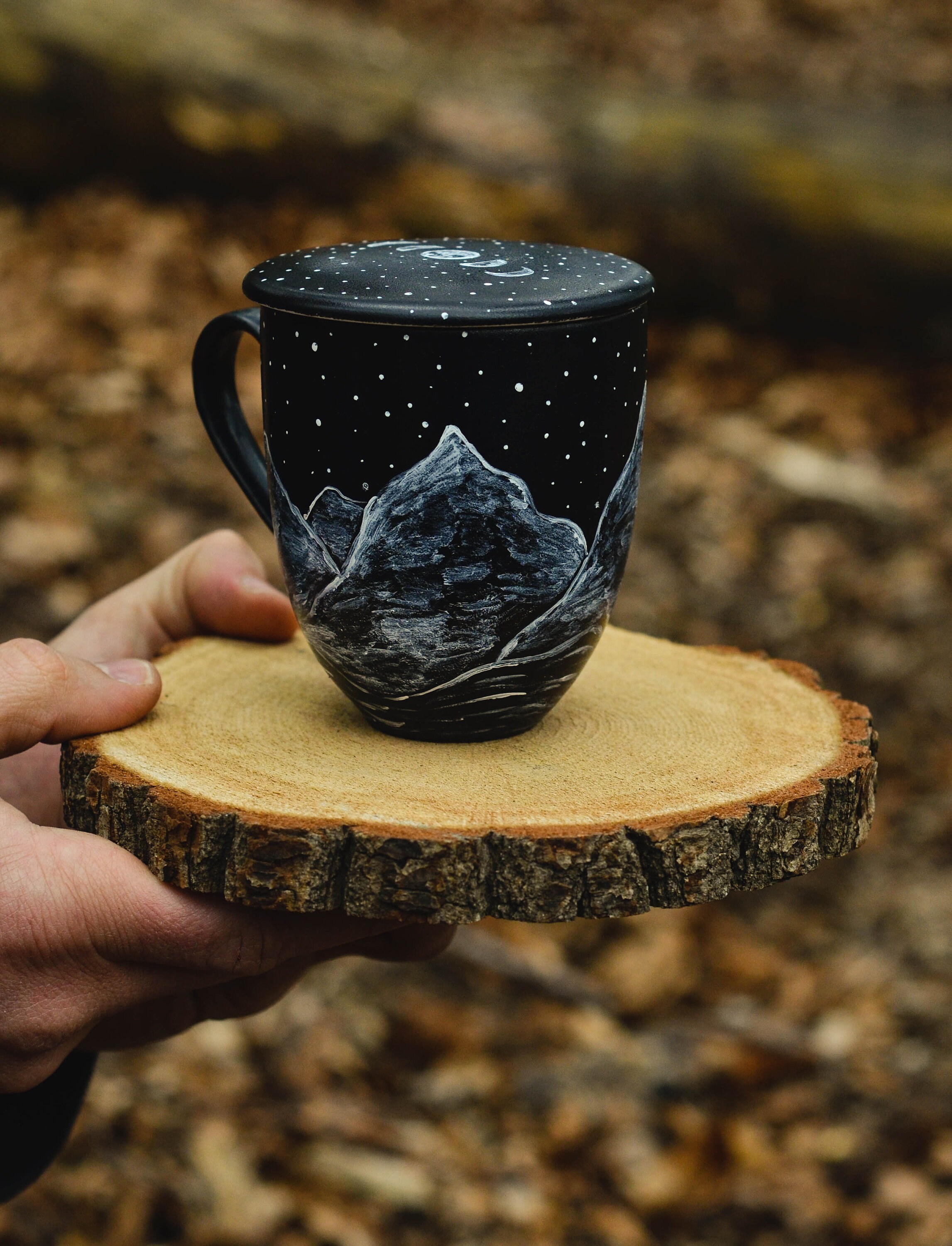 Campfire Mug Porcelain With Mountains Ceramic Mug With Lid Etsy