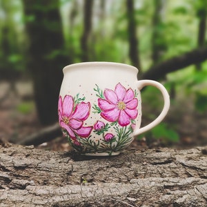 Cosmos flower mug for coffee lovers, cottage core countryside cozy home mug, Mother's Day gift, floral teacup, rustic mug, idyllic garden