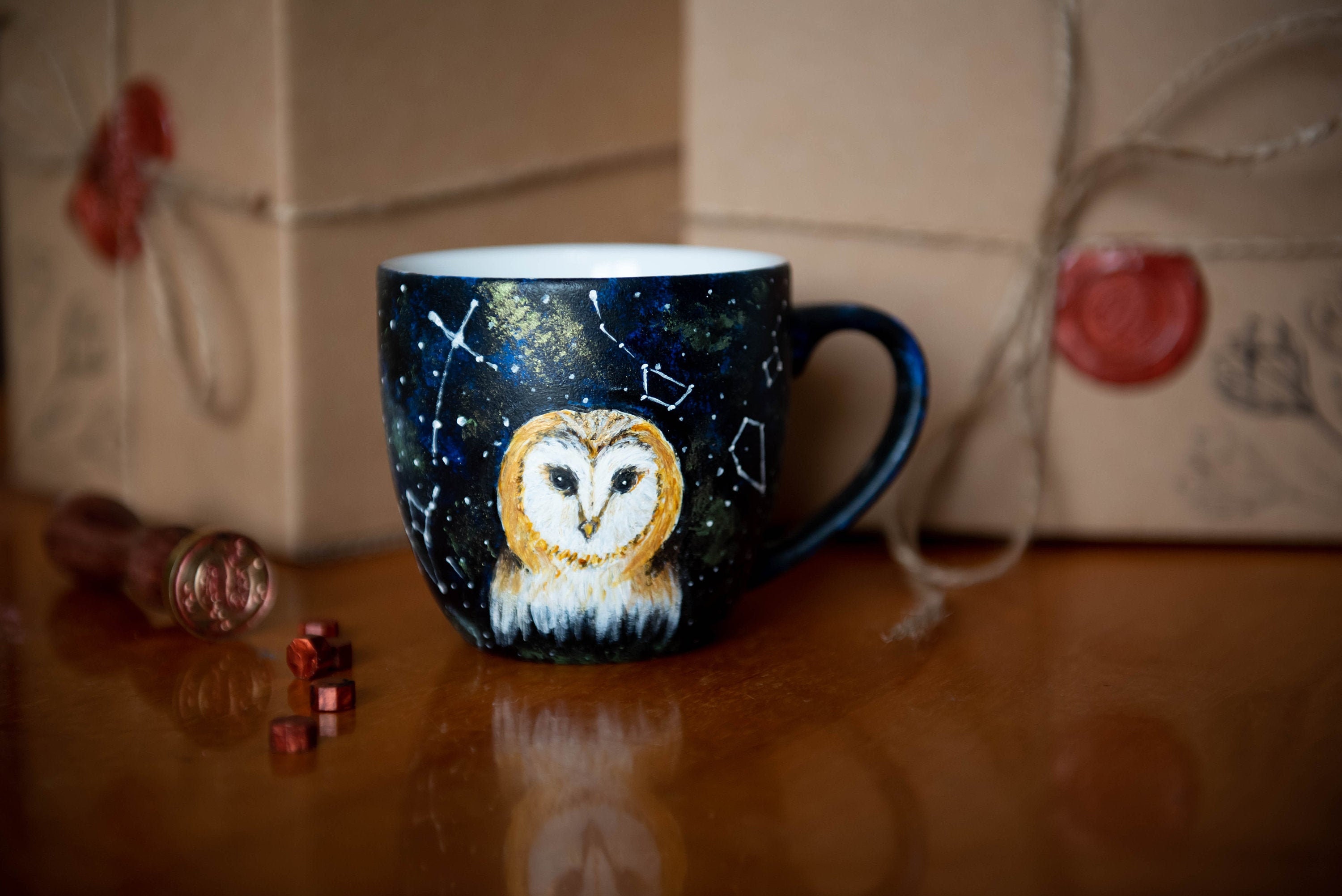 Witchy Owl Mug: Hand-Painted Galaxy Constellations Coffee Cup