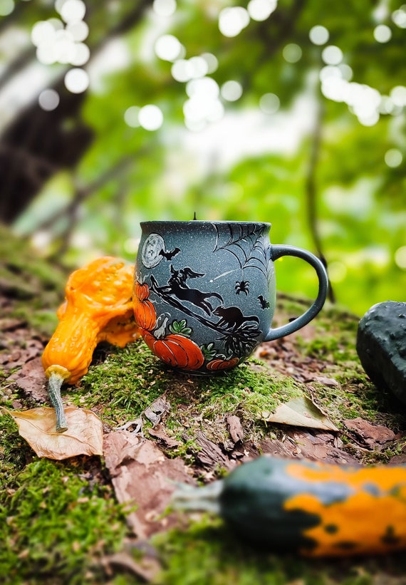 Pumpkin mug, witch black cat mug for halloween gift, witchy woman mug witch cauldron, witch herbs box, Pumpkin spice, magical coffee mug