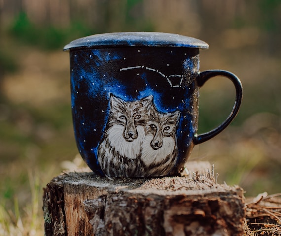 Teebecher wolf mit deckel und sieb