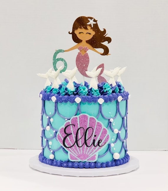 Custom Mermaid Cake Topper With Shell Etsy