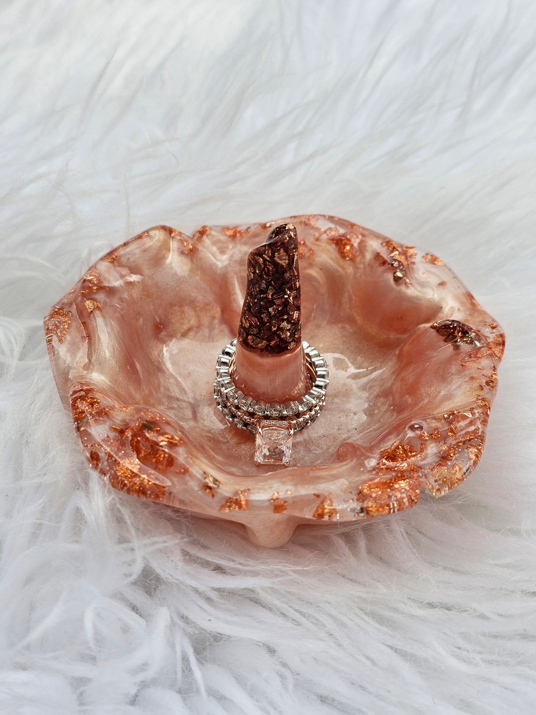 Pink Ring Holder, Rose Gold Jewelry Holder, Resin Jewelry Dish