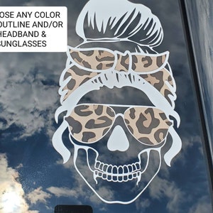 Leopard Skull Messy Bun Decal, Leopard Car Accessories, Car Decals For Women, Skull Decal, Mothers Day Gift, Birthday Gift, Bumper Sticker