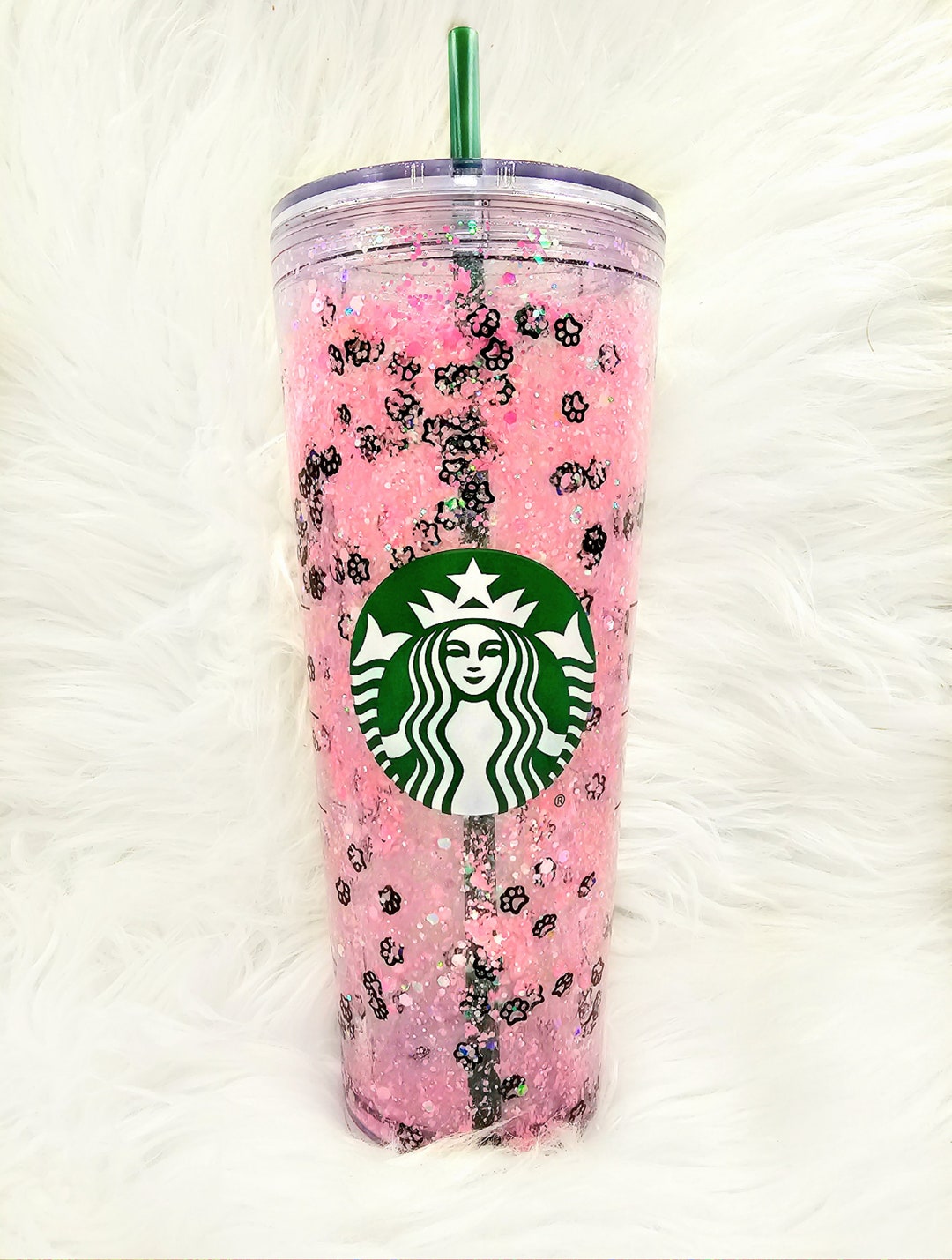 Personalized Paw Print Starbucks Cup, Blush Pink Glitter Tumbler Cups