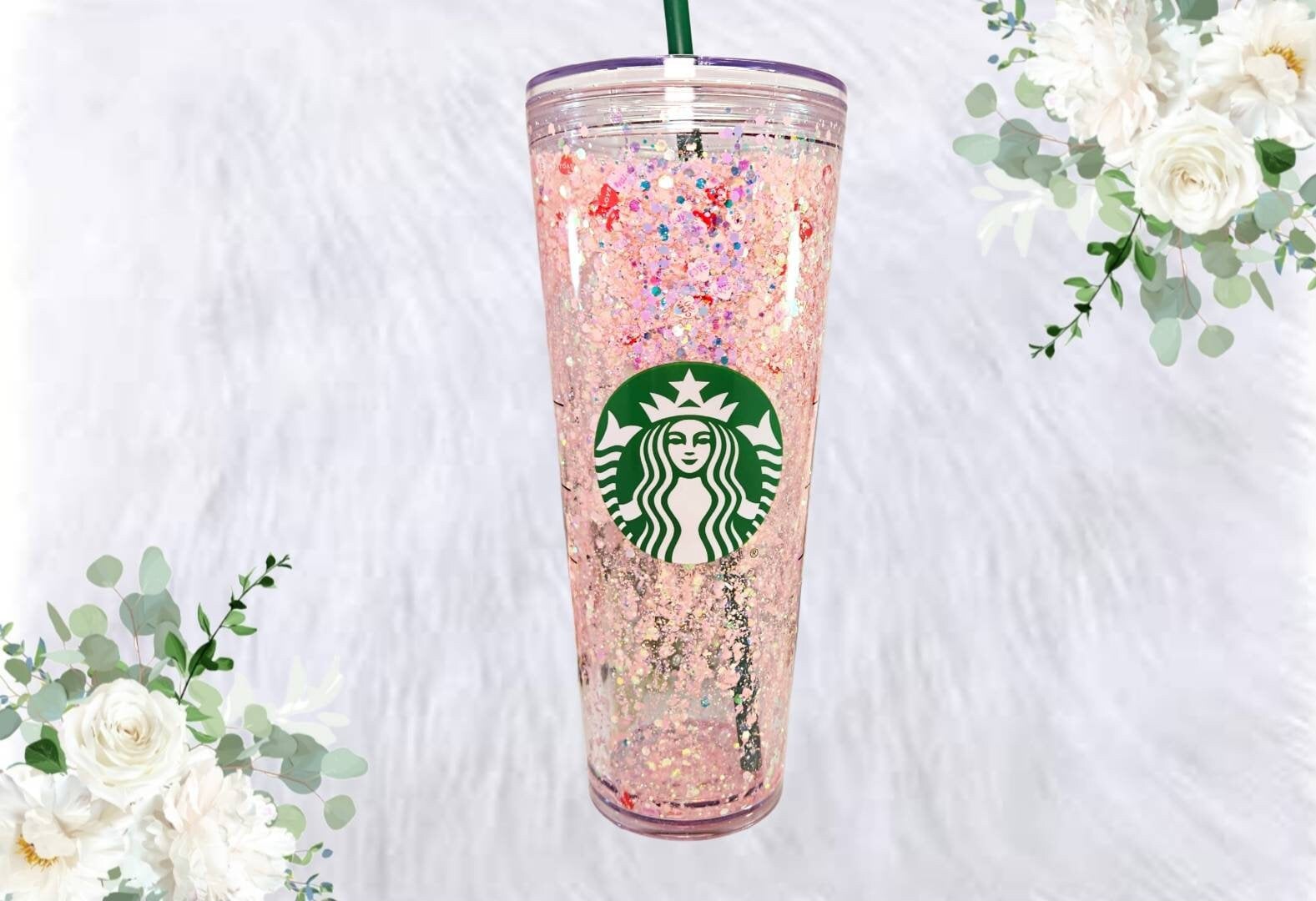 Starbucks Tumbler Valentines Glitter Snowglobe Liquid Filled and  personalized coffee cold and hot drinks, venti or grande