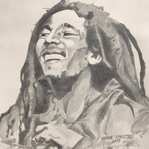 BobMarleyArt original graphite pencil drawing reggae Jamaica
