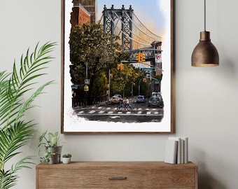 Manhattan Bridge Art Print, New York City Poster
