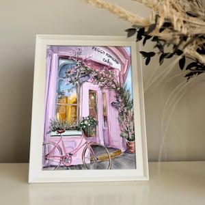 Pink Peggy Porschen Cafe Art Print, London Cafe Art Print, Cup Cakes, London Poster, Pink London Art Print, Travel Print, Wall Art,