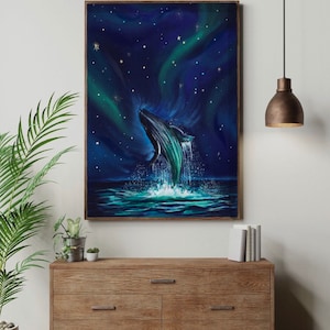 Among The Stars, Earth Art, Wal Kunstdruck, Sternenhimmel Kunstdruck, Nordlichter Poster, Naturkunst, Wal Poster, Wandkunst, Ozeankunst