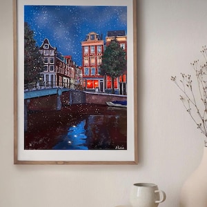 Amsterdam Snowy Druck, Amsterdam Druck, Amsterdam Poster, Sternenhimmel Druck, Reisedruck, Home Decor, Wanddekoration, Hauskunst, Amsterdam Kunst
