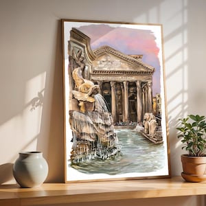 Rome Art Print, Italy Art Print, Rome Poster, Pantheon Poster, Rome Poster, Pantheon Art, Wall Decor, Travel Print, Travel Art Print, Rome,