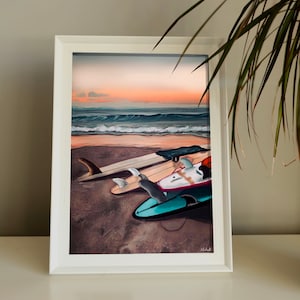 Surf Kunstdruck, Sunrise Kunstdruck, Sunset Art Print, Surf Poster, Sunrise Poster, Ocean Art Print, Ocean Poster, Friedliche Surf Print