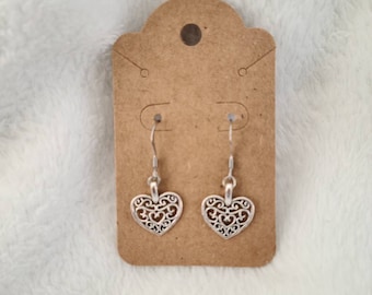 Heart earrings, Filigree Hearts, Dangle Earrings, Gift for Her, Valentines Day earrings, Gift for Valentine's Day