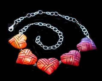 Heart Necklace, Valentine Gift idea for her, Unique Style Statement piece, Ombre Mosaic, Bright Beautiful colors, Love symbol Sterling Chain