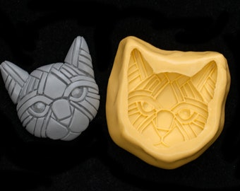 Cat Face Mold, Flexible Silicone, for DIY projects and crafts in polymer clay and more, Mosaic Style, Make Jewelry, head, kids