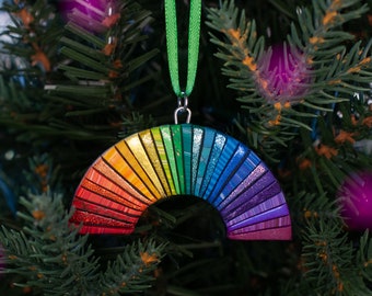 Rainbow Ornament OR Pin / Brooch, Bright Christmas Tree Decoration, Festive colorful Holiday Decor, Mosaic Art, Symbol of Hope and Love