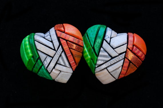 Irish Flag Lapel Pin, St. Patrick's Day Gift idea, Heart Brooch, Mosaic art to wear, Show your Irish Pride, Orange and Green, Ireland, cute