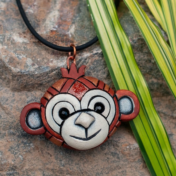 Monkey Necklace on Leather or Silicone Cord, Cute Handmade Animal Gift