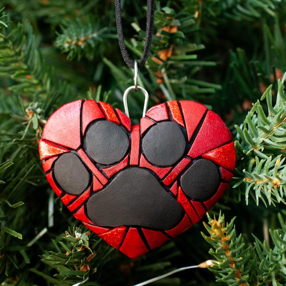 A Personalized Dog Paw Heart Ornament, Handmade Mosaic Pet Keepsake