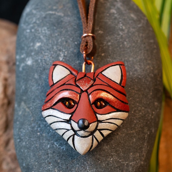Red Fox Necklace, Fox Jewelry, Wildlife Necklace, Western Jewelry, Handmade Mosaic Pendant, Nature Lover Gift