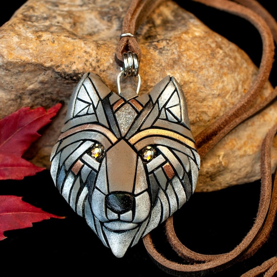 Gray Wolf Necklace, Wolf Pendant, Handmade Wolf Jewelry, Wildlife Art, Wolf Lover Gift