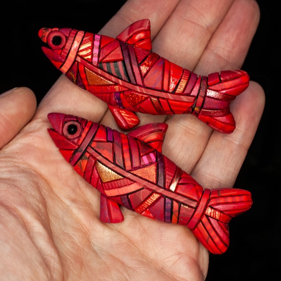 Red Herring Pin Brooch, Fish Mosaic, Gift Idea for mystery reader, book lover or librarian, literary device, symbol, idiom, misleading